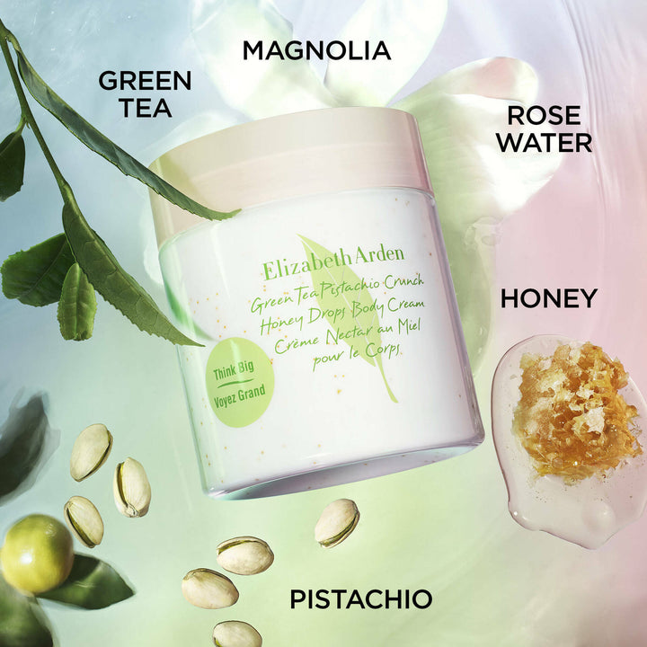 Green Tea Pistachio Body Cream  ingredients are green tea, magnolia, rose water, honey and pistachio