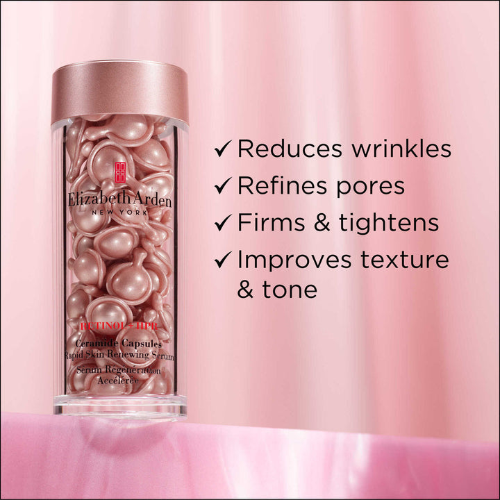 Retinol HPR Capsules reduces wrinkles, refines pores, firms and tightens and improves texture and tone