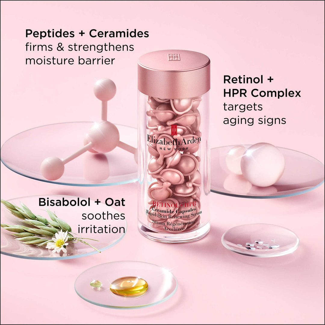 Ingredients- Peptides + Ceramides firms and strengthens moisture barrier. Retinol + HPR complex targets aging signs. Bisabolol + Oat soothes irritation