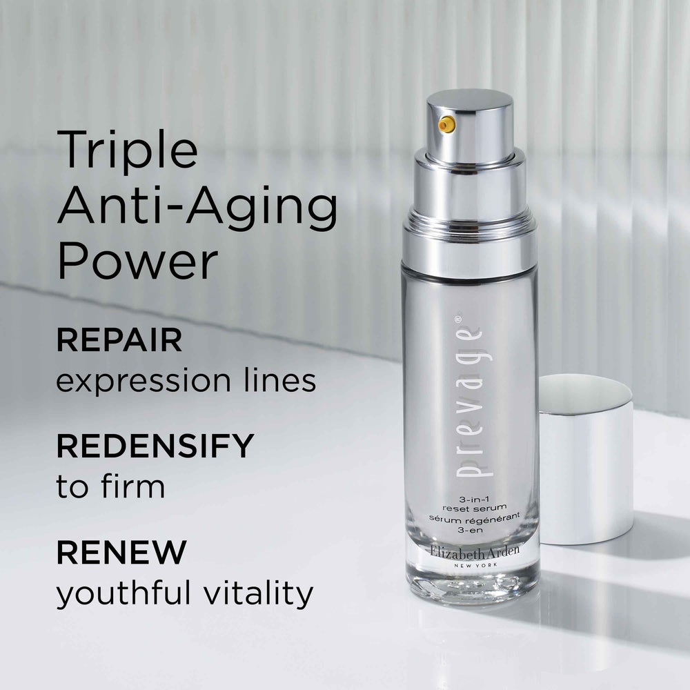 Triple Anti-Aging Power. Repair expression lines, Redensify to firm, Renew youthful vitality