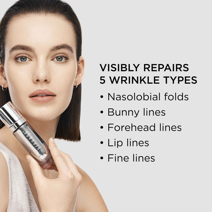 Visibly repairs 5 wrinkle types: Nasolobial folds, bunny lines, forehead lines, lip lines and fine lines