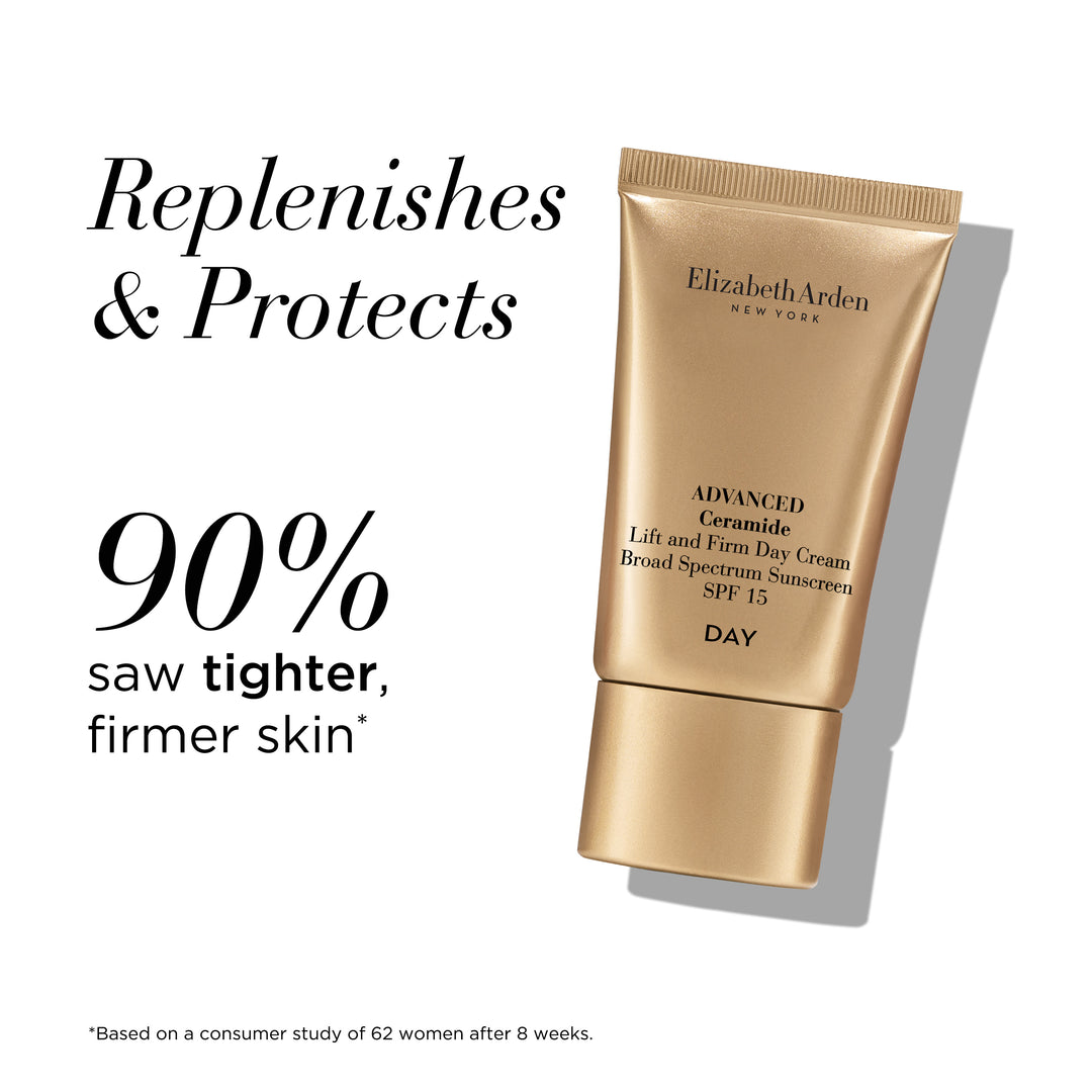 Advanced Ceramide Day Cream replenish and protects. 90% saw tighter, firmer skin* *Based on a consumer study of 62 women after 8 weeks. 