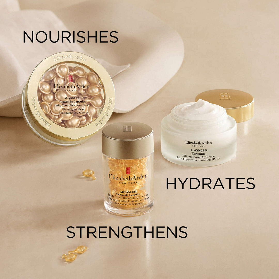 Advanced Ceramide Capsules nourishes. Advanced Eye Capsules strengthens and Advanced Day Cream hydrates